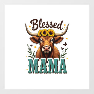 Vintage Blessed Mama Highland Cow Sunflower Wester Floor Decals