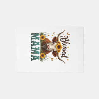 Vintage Blessed Mama Highland Cow Sunflower Wester Rug