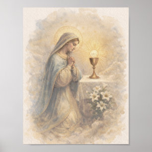 Vintage Blessed Virgin Mary adoring the Eucharist Poster