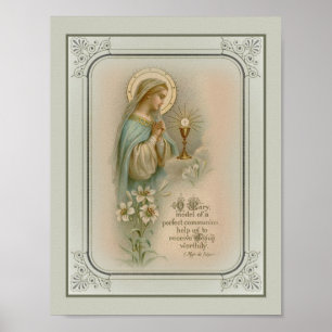 Vintage Blessed Virgin Mary adoring the Eucharist Poster