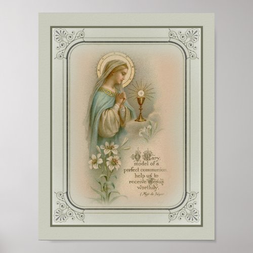 Vintage Blessed Virgin Mary adoring the Eucharist Poster