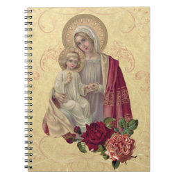 Vintage Blessed Virgin Mary Baby Jesus Floral Note Notebook