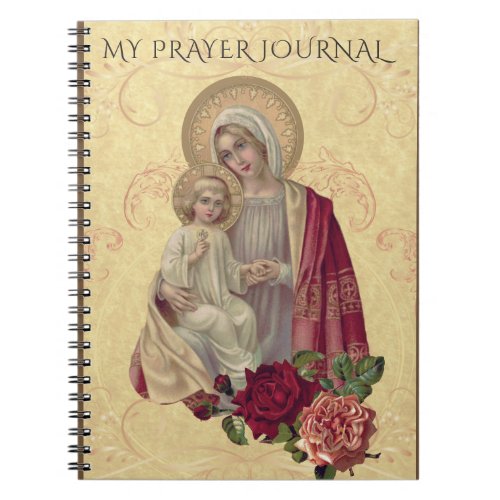 Vintage Blessed Virgin Mary Baby Jesus Floral Notebook