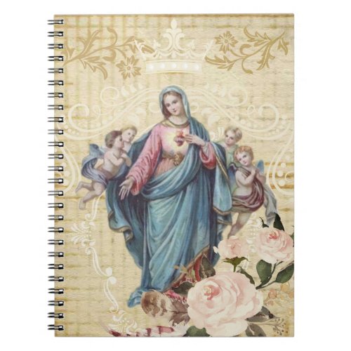 Vintage Blessed Virgin Mary Baby Jesus Floral Notebook