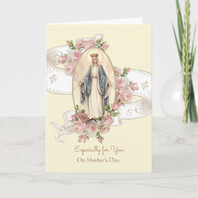 Vintage Blessed Virgin Mary Catholic Mother's Day Card (Front)