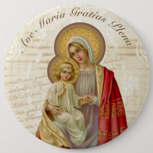 Vintage Blessed Virgin Mary Jesus Ave Maria Button