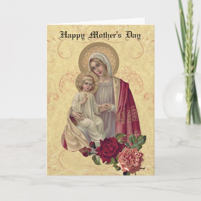 Vintage Blessed Virgin Mary Jesus Mother's Day Card (Front)