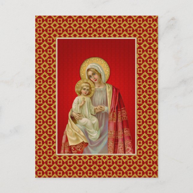 Vintage Blessed Virgin Mary with Jesus Postcard (Front)