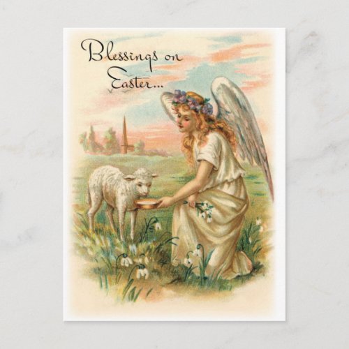 Vintage Blessings On Easter Holiday Postcard