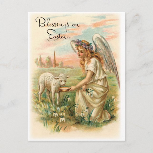 Vintage Blessings On Easter Holiday Postcard (Front)