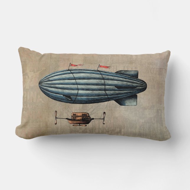Vintage Blimp Illustration Lumbar Pillow (Front)