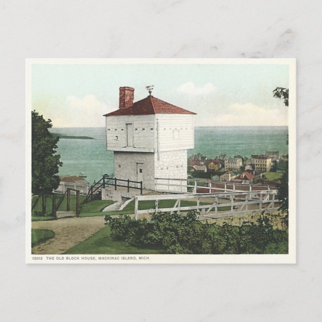 Vintage Block House Mackinac Island Michigan Postcard (Front)
