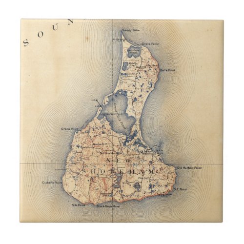 Vintage Block Island RI Map 1899 Ceramic Tile