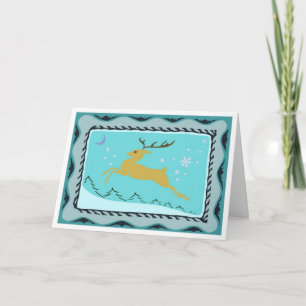 Vintage Block Print Deer Holiday Card