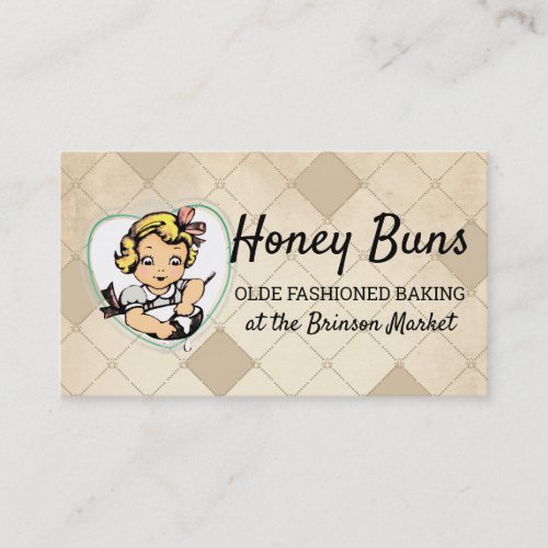 Vintage blond girl stirring baking bakery cooking business card