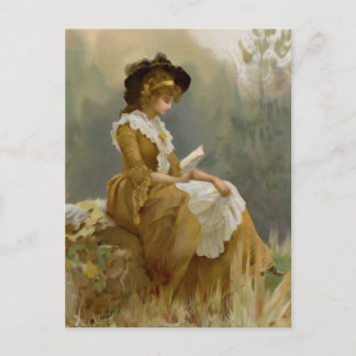 Vintage Blond Lady Reading Postcard