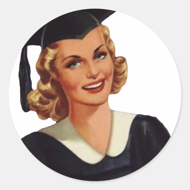 Vintage Blonde Educated Lady Classic Round Sticker (Front)