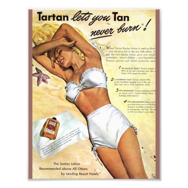 Vintage Blonde Girl Tanning Lotion Ad Photo (Front)