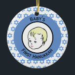 Vintage Blonde Hair Baby's First Hanukkah Ceramic Ornament<br><div class="desc">Vintage style ornament</div>