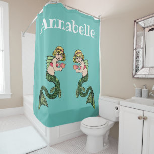 Vintage Blonde Mermaids with Pink Shells Personal Shower Curtain