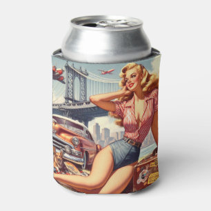 Vintage Blonde Pin-up Can Cooler