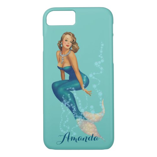 Vintage Blonde Pinup Mermaid in Diamonds Monogram iPhone 87 Case