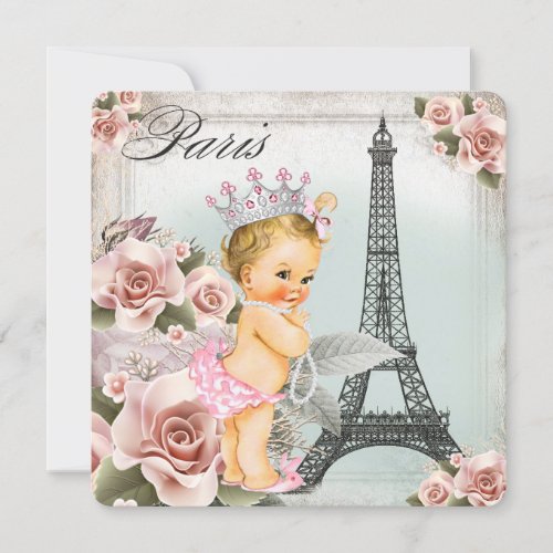 Vintage Blonde Princess Paris Baby Shower Invitation