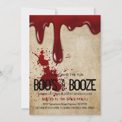 Vintage Bloody Boos And Booze Halloween Party Invitation