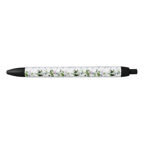 Vintage Bloom Natural Pink Purple Floral Botanical Black Ink Pen