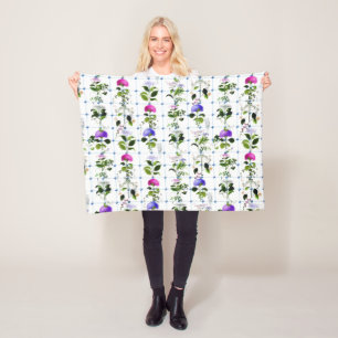 Vintage Bloom Natural Pink Purple Floral Botanical Fleece Blanket