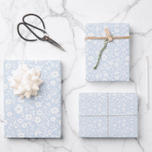Vintage Bloom Neutral - Powder Blue Wrapping Paper Sheets