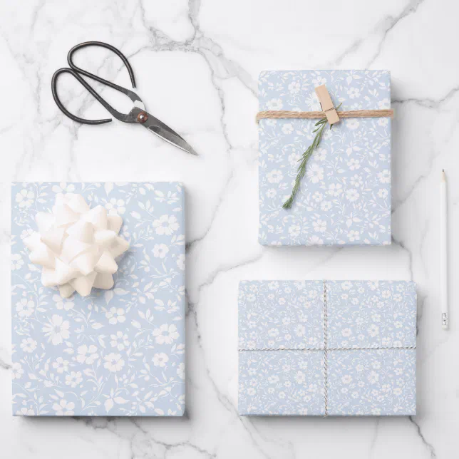 Vintage Bloom Neutral - Powder Blue Wrapping Paper Sheets | Zazzle