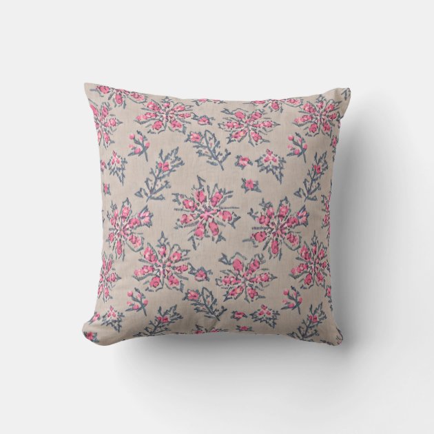 Vintage Bloom Pink Flowers Throw Pillow