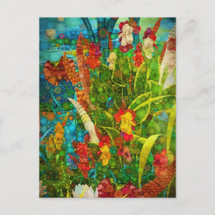Vintage Bloom Tropical Wildflowers  Holiday Postcard