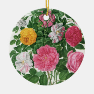 Vintage Blooming Flowers, Spring Garden Roses Ceramic Ornament
