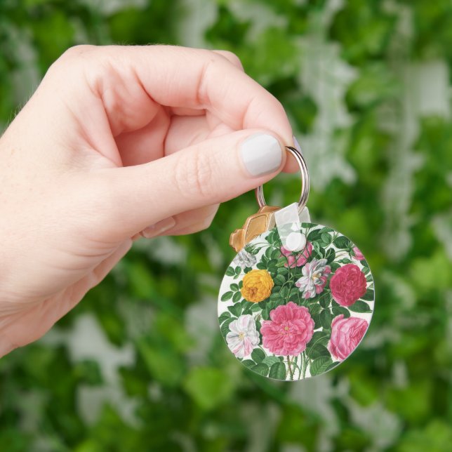 Vintage Blooming Flowers, Spring Garden Roses Keychain (Hand)