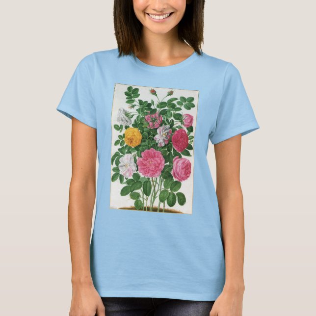 Vintage Blooming Flowers, Spring Garden Roses T-Shirt (Front)