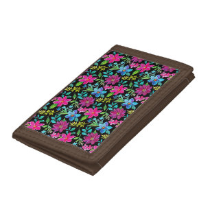 vintage blooming flowers trifold wallet