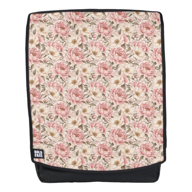 Vintage Blooming Peonies Pattern Backpack (Front)