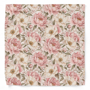 Vintage Blooming Peonies Pattern Bandana