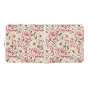 Vintage Blooming Peonies Pattern Beer Pong Table