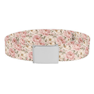 Vintage Blooming Peonies Pattern Belt