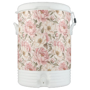 Vintage Blooming Peonies Pattern Beverage Cooler