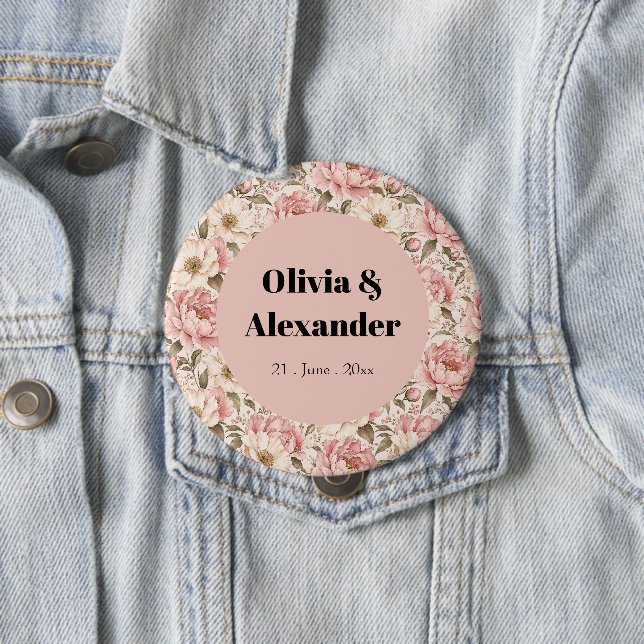 Vintage Blooming Peonies Pattern Button (In Situ)