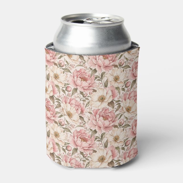 Vintage Blooming Peonies Pattern Can Cooler (Can Front)