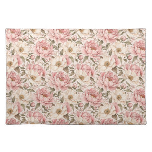 Vintage Blooming Peonies Pattern Cloth Placemat
