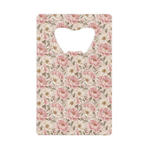 Vintage Blooming Peonies Pattern Credit Card Bottle Opener
