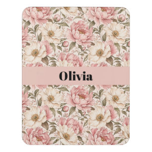 Vintage Blooming Peonies Pattern Door Sign