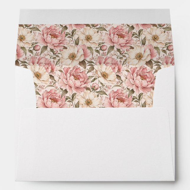 Vintage Blooming Peonies Pattern Envelope (Back (Bottom))