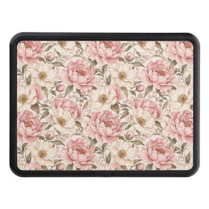 Vintage Blooming Peonies Pattern Hitch Cover